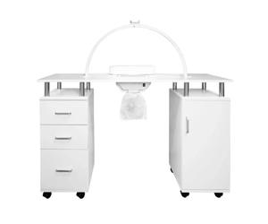 Table de Manucure Professionnelle & Lampe LED Demi-Lune, Aspirateur à Poussière, Coussin Repose-mains Amovible, Tiroirs, 3 Modes Lumière, Bureau Onglerie Institut Beauté [Support téléphone INCLUS]