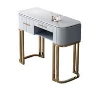 Table de manucure professionnelle pour manucure avec tiroirs de rangement et étagères ouvertes, station de maquillage moderne pour salon de beauté, spa, dessus en ardoise/bureau en bois