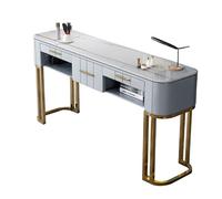 Table de manucure professionnelle pour manucure avec tiroirs de rangement et étagères ouvertes, station de travail moderne pour salon de beauté, spa, salon de manucure (plateau en plat/bureau en bois)
