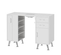 Table de manucure professionnelle Table onglerie en bois MDF blanc durable avec aspirateur collecteur de poussière 4 tiroirs 4 étagères repose-poignet pour salon de manucure studio d'ongles esthéticie