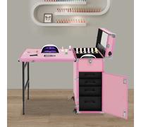 Table de manucure rose moderne sur roulettes, chariot de rangement cosmétique à 4 tiroirs avec roues à frein, capacité de charge de 50 kg noir