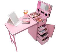 Table de manucure roulante pliable avec tige de traction, rangement, table de travail et miroir, lecteur Bluetooth, pour spa, salon, bureau d'art