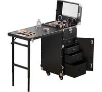Table de manucure roulante pliable avec tige de traction, rangement, table de travail et miroir, lecteur Bluetooth, pour spa, salon, bureau d'art