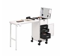 Table de manucure roulante, poste de travail pour salon de beauté, chariot cosmétique de voyage avec 3 tiroirs et miroir LED, organisateur de rangement pour prothésistes ongulaires(C)