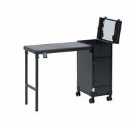 Table de manucure roulante, poste de travail pour salon de beauté, chariot cosmétique de voyage avec 3 tiroirs et miroir LED, organisateur de rangement pour prothésistes ongulaires(D)