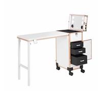 Table de manucure roulante, poste de travail pour salon de beauté, chariot cosmétique de voyage avec 3 tiroirs et miroir LED, organisateur de rangement pour prothésistes ongulaires(A)