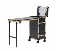 Table de manucure roulante, poste de travail pour salon de beauté, chariot cosmétique de voyage avec 3 tiroirs et miroir LED, organisateur de rangement pour prothésistes ongulaires(B)