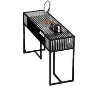 Table de manucure Station Dessus en Verre Professionnel, Cadre en métal, Porfor Techniciens, Salon de beauté de Style Moderne, Soins des Ongles, Noir, L120Cm