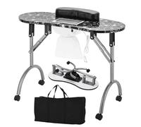 Table de manucure Station Por, Bureau d’Ongles Pliable avec dépoussiéreur électrique, 4 Roues universelles et Sac de Transport, pour Nail Tech (Couleur : Svart)