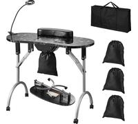 Table de manucure VEVOR, table à ongles pliable avec collecteur de poussière électrique, bureau mobile Nail-Tech et 4 roues, 3 sacs à poussière, lampe LED flexible, poste de travail d'art ongulaire en
