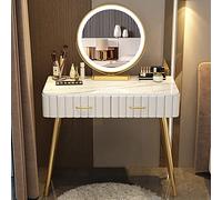 Table de maquillage à DEL à intensité variable avec tiroir et compartiments, coiffeuse élégante avec ou sans chaise pour chambre à coucher et salle de maquillage (couleur : blanc, pas de tabouret)