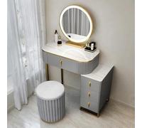 Table de maquillage à intensité variable avec miroir, coiffeuse multifonction avec tiroirs et tabouret pour chambre à coucher, aucune installation nécessaire