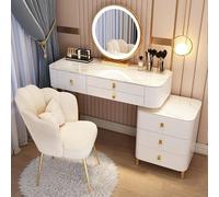 Table de maquillage à LED avec miroir et 6 tiroirs de rangement, élégant bureau cosmétique avec 3 options de couleur pour chambre à coucher et salon, parfait pour les amateurs de maquillage, 80/100 x