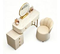 Table de Maquillage avec 6 tiroirs, Miroir et tabourets, Coiffeuse avec tiroir réversible, Support d'imprimante, Bureau d'ordinateur Moderne, Table de Toilette for Chambre à Coucher, Blanc(L:80cm)