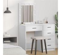 vidaXL Coiffeuse moderne – 50x41x135 cm Blanc – Bois d'ingénierie, LED, USB, 2 tiroirs, miroir plan
