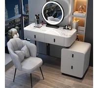 Table de maquillage avec écran tactile à intensité variable, table de chevet mobile et tabouret rembourré, meubles de chambre élégants pour cosmétiques, cadeaux pour elle - Gris/noir