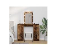 vidaXL Table de maquillage Bois vieilli Miroir LED 2 rangements 102x33x135 cm