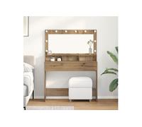 vidaXL Table de toilette Chêne artisanal 100 x 41 x 135 cm – Rangement moderne, miroir lumineux