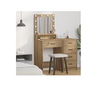 Table De Maquillage Vidaxl Avec Lumières Led En Chêne Brut 79x41x135 Cm