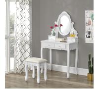 [en.casa] Coiffeuse Table de Maquillage avec 1 Miroir Inclinable et 4 Tiroirs et 1 Tabouret Confortable MDF et Bois 141 x 75 x 40 cm Blanc