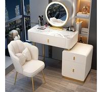 Table de maquillage avec miroir à écran tactile à intensité variable, table de chevet mobile et tabouret rembourré - Meubles cosmétiques et cadeaux élégants pour chambre à coucher Platine