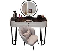Table de maquillage avec miroir éclairé à intensité variable 2 tiroirs et plateau en verre finition grise élégante parfaite pour chambre à coucher et dressing 99,8 cm