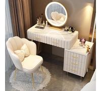 Table de Maquillage avec Miroir Lumineux Vanity Set with Modern Desktop, Soft Cushioned Stool, 5 Storage Drawers, 3 Colors Mirror Brightness Adjustable (White,100cm)