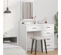 vidaXL Coiffeuse moderne – Blanc – Bois d'ingénierie – 50x41x140 cm – Miroir inclus – 1 tiroir