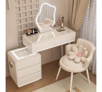 Table de maquillage blanche avec miroir et lumières, luminosité réglable en 3 modes, mobilier de chambre élégant pour filles et femmes, comprend des tiroirs pour le rangement, design moderne.