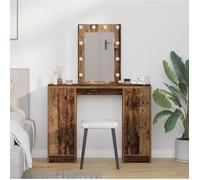 vidaXL Table de maquillage Bois vieilli Miroir LED 2 rangements 102x33x135 cm