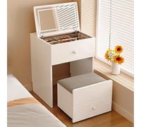 Table de maquillage compacte blanche avec plateau en verre et miroir LED - Bureau d'écriture en bois pour petits espaces - 48 x 50 x 80 cm - Idéal pour chambre ou bureau