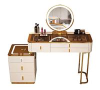 Table de maquillage éclairée par LED avec plateau transparent, tabouret rembourré, 5 tiroirs, bureau de maquillage rechargeable pour femmes et filles