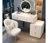 Table de maquillage en platine avec miroir à écran tactile 3 couleurs à intensité variable Table de chevet mobile et tabouret rembourré - Meuble cosmétique élégant pour chambre à coucher pour elle