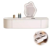 Table de maquillage flottante avec miroir et lumières, bureau de maquillage d'angle mural avec tiroirs, design compact et peu encombrant pour les petites pièces, ensemble élégant de station de
