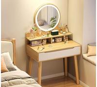 Table de maquillage LED avec dessus en bois, 1 tiroir, 3 modes de couleur - Idéale pour chambre à coucher et dressing, station de maquillage élégante et fonctionnelle