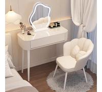 Table de maquillage lumineuse avec lumières réglables, 1 tiroir, siège rembourré confortable, 3 réglages de couleur, bureau d'écriture multifonction (200 x 101 x 17 cm)