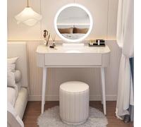 Table de maquillage lumineuse avec miroir - Luminosité et couleurs réglables - Siège rembourré confortable - 1 tiroir - Bureau d'écriture multifonction (70 x 40 x 76 cm)