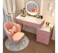 Table de Maquillage Moderne avec Miroir, Coiffeuse avec Lumière LED,Luminosité Réglable, Vanité en Bois Massif avec Tiroirs, Chaise en Velours Floral pour Femmes et Filles, Installation Flexible.