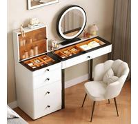Table de maquillage moderne avec miroir et lumières LED Tempe S Top 4Sto Tabouret pré-assemblé pour petites chambres