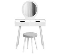 Table de maquillage moderne blanche avec miroir - 80 cm élégante commode de chambre à coucher avec nizer à bijoux et tiroirs de rangement pour produits de beauté et maquillage