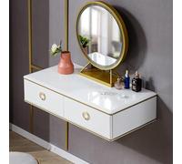 Table de maquillage moderne flottante avec 2 tiroirs - Bureau d'angle mural - Meuble de rangement blanc élégant pour chambre à coucher et maquillage