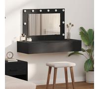 Table de maquillage murale avec lumières LED en chêne noir Noir