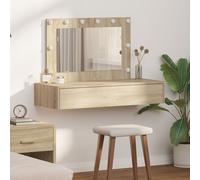 Table De Maquillage Murale Vidaxl Avec Des Lumières Led En Chêne Sonoma
