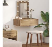 Table De Maquillage Murale Vidaxl Avec Lumières Led En Chêne Artisanal