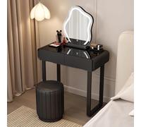 Table de maquillage noire avec tabouret, 3 modes d'éclairage, 2 grands tiroirs - Coiffeuse élégante avec tabouret en cuir pour une métamorphose glamour