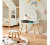 Table de maquillage pour enfants avec tabouret Ovanåker 91,5 x 62 x 43,5 cm Blanc/Naturel