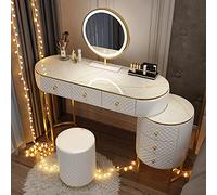 Table de maquillage réglable 3 couleurs avec 56 tiroirs 120 cm Blanc rétractable pour chambre à coucher et salle de bain Comprend un tabouret rond pour un rangement et un style élégants.