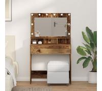Table De Maquillage Vidaxl Avec Des Lumières Led, Style Bois Ancien, Dimensions 79x41x135 Cm