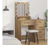 Table De Maquillage Vidaxl Avec Lumières Led En Chêne Brut 79x41x135 Cm