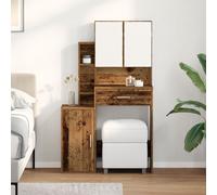 Table de maquillage - Bois vieilli - Miroir inclus - Rangements pratiques - LED lumineux